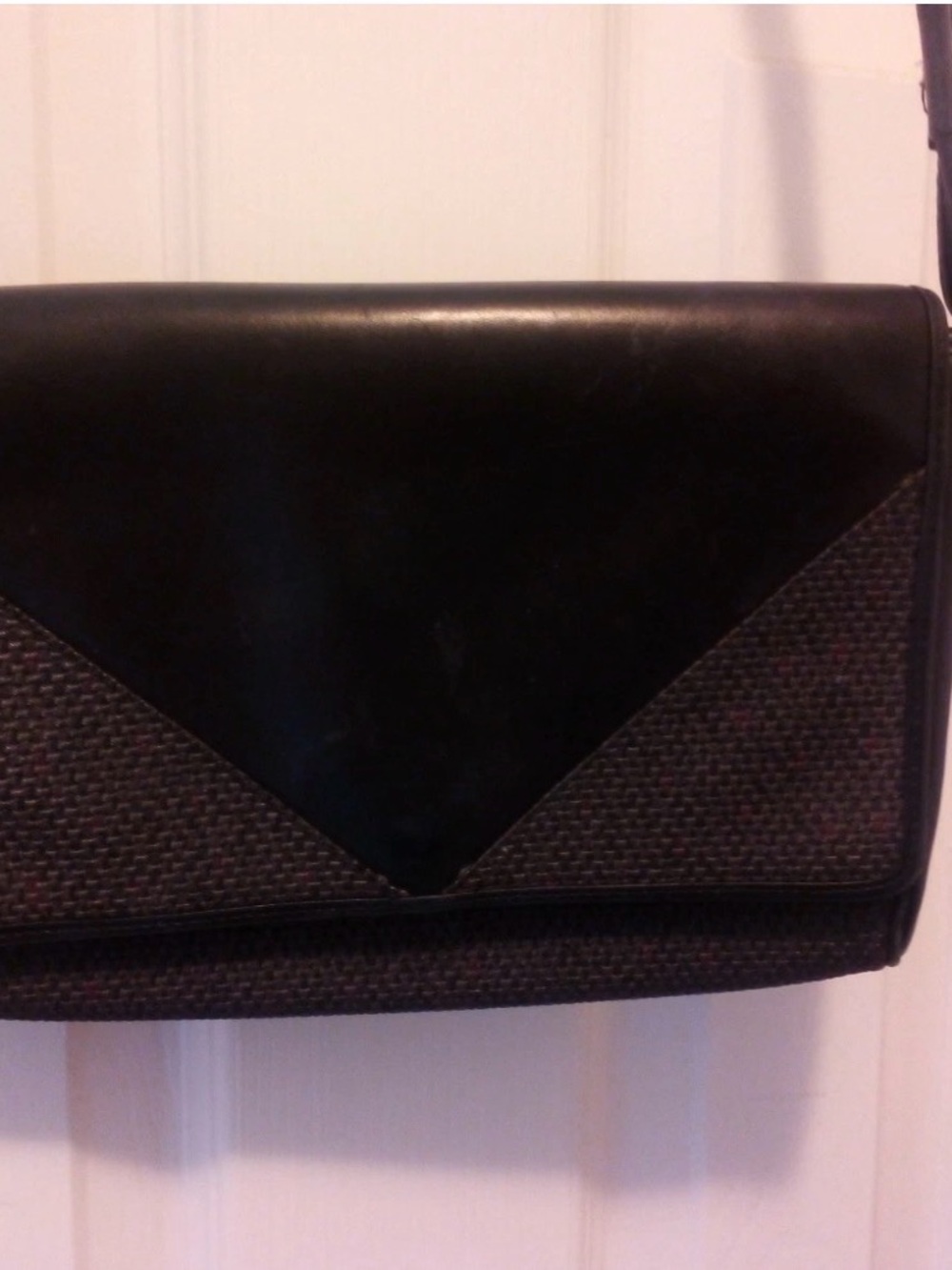 Yves Saint Laurent Black Textured Leather-Trim Messenger Bag vintage